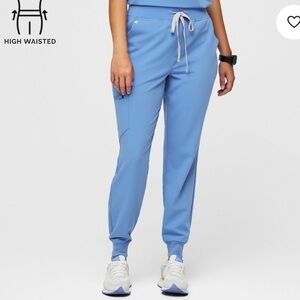 Figs Women's Zamora High Waisted Scrubs in Ciel Blue Joggers